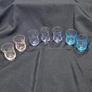 7 Vintage Etched Shot Glasses -